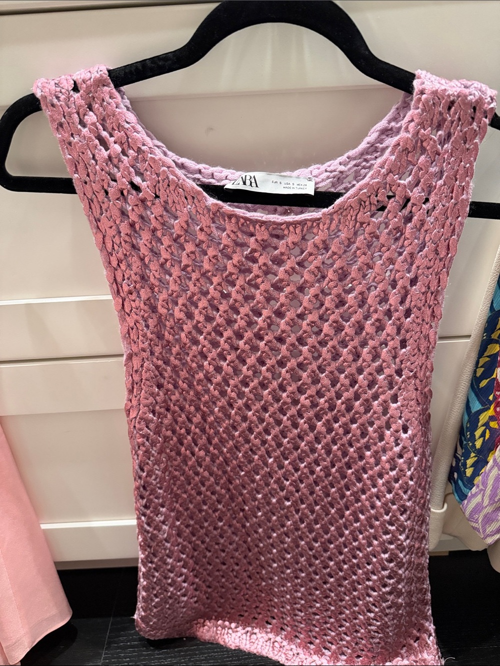Zara Metallic Dusty Pink Crochet Tank Top